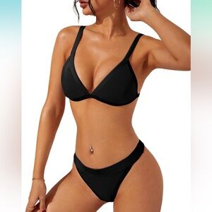 Black Ribbed Bikini Set
